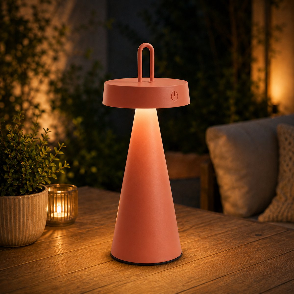 Oplaadbare LED Buiten Tafellamp & Hanglamp Terracotta – Dimbaar – USB-C – IP44 Waterdicht – 7 Uur Brandduur – Aluminium – Warm Wit 2700K