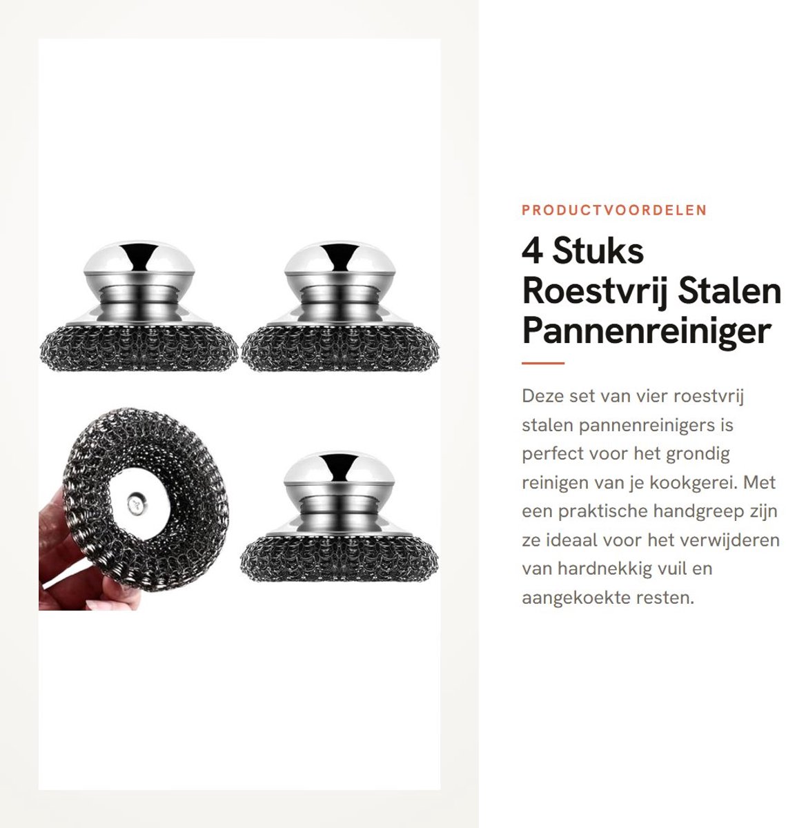 Dailygoods- Pannenreiniger 4 stuks - Roestvrij Staal - Stalen Spons met Handgreep - Herbruikbaar - Keukenspons - 10x7 cm