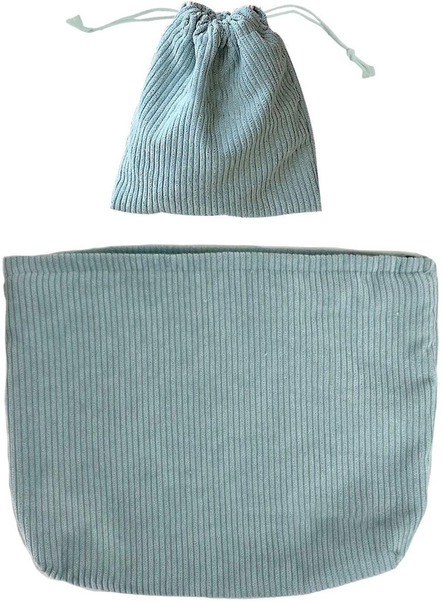 Dailygoods- Opbergtas Grote Capaciteit - Make-uptas - Tas met Trekkoord - Corduroy Fluweel - Retro Ontwerp - Geschikt voor Toiletartikelen