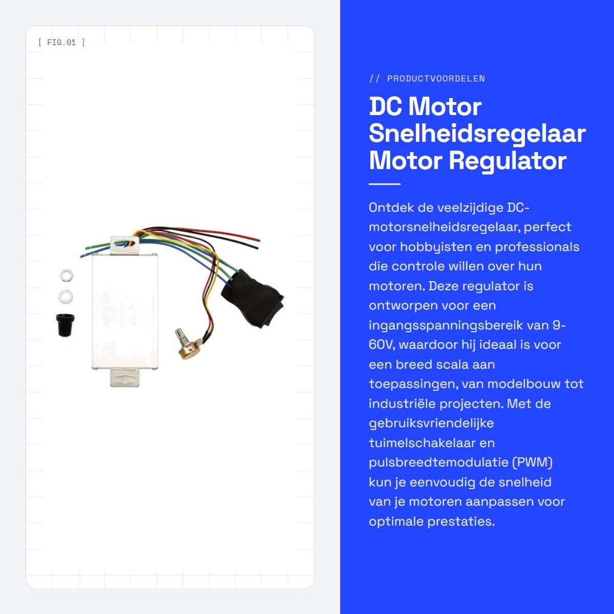 Dailygoods- Snelheidsregelaar 9-60V - PWM Motor Regulator - Tuimelschakelaar - 20A - Stroomregeling - Vooruit/Achteruit ondersteuning - Motorcontroller