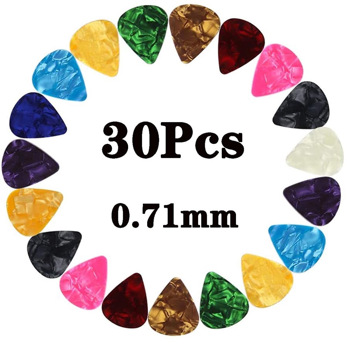 Dailygoods - Gitaarplectrums - Premium Celluloid Plectrums - 30 Stuks - 0,71 mm - Geschikt voor Akoestische en Elektrische Gitaren - Bas en Ukelele