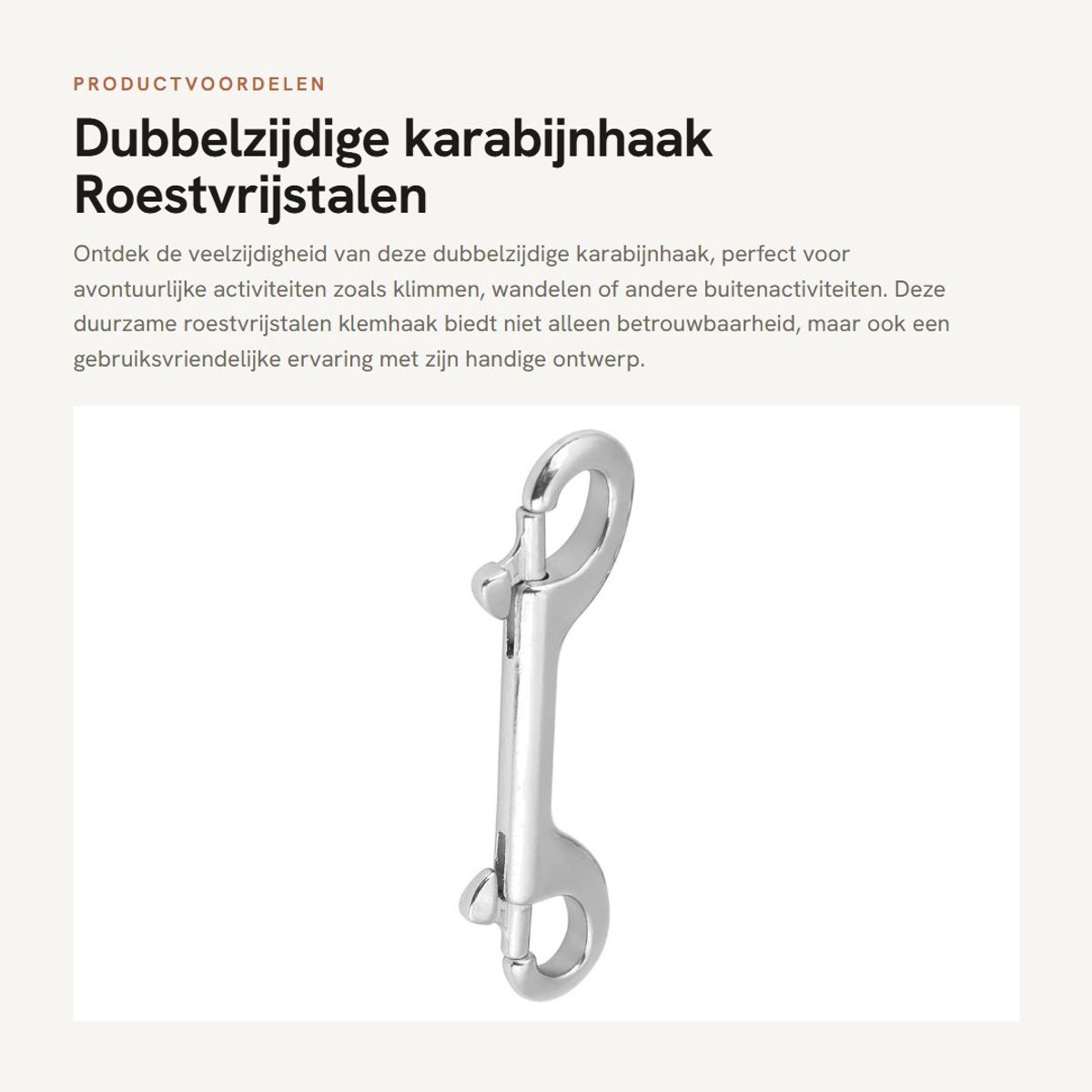 Dailygoods- Karabijnhaak Dubbelzijdig - Duurzaam - Roestvrij Staal - Klemhaak - Bout Snap - 115mm - Haak