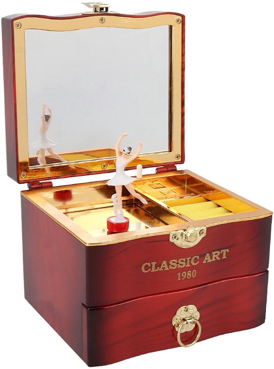 Dailygoods - Muzikale Sieraden Opbergdoos - Vintage Sieradendoos - Ideaal Cadeau voor Meisjes - Bruin - Dansend Meisje - Perfect voor Ringen en Kettin...