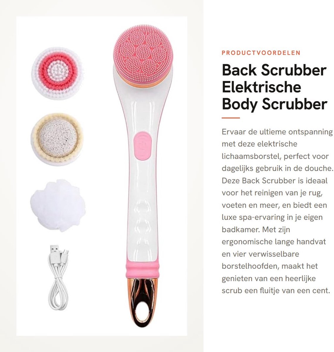 Dailygoods - Back Scrubber - Elektrische Body Scrubber - Ontspannende Doucheborstel - Roze - Siliconen Borstelhoofden - Geschikt voor Diepe Reiniging...