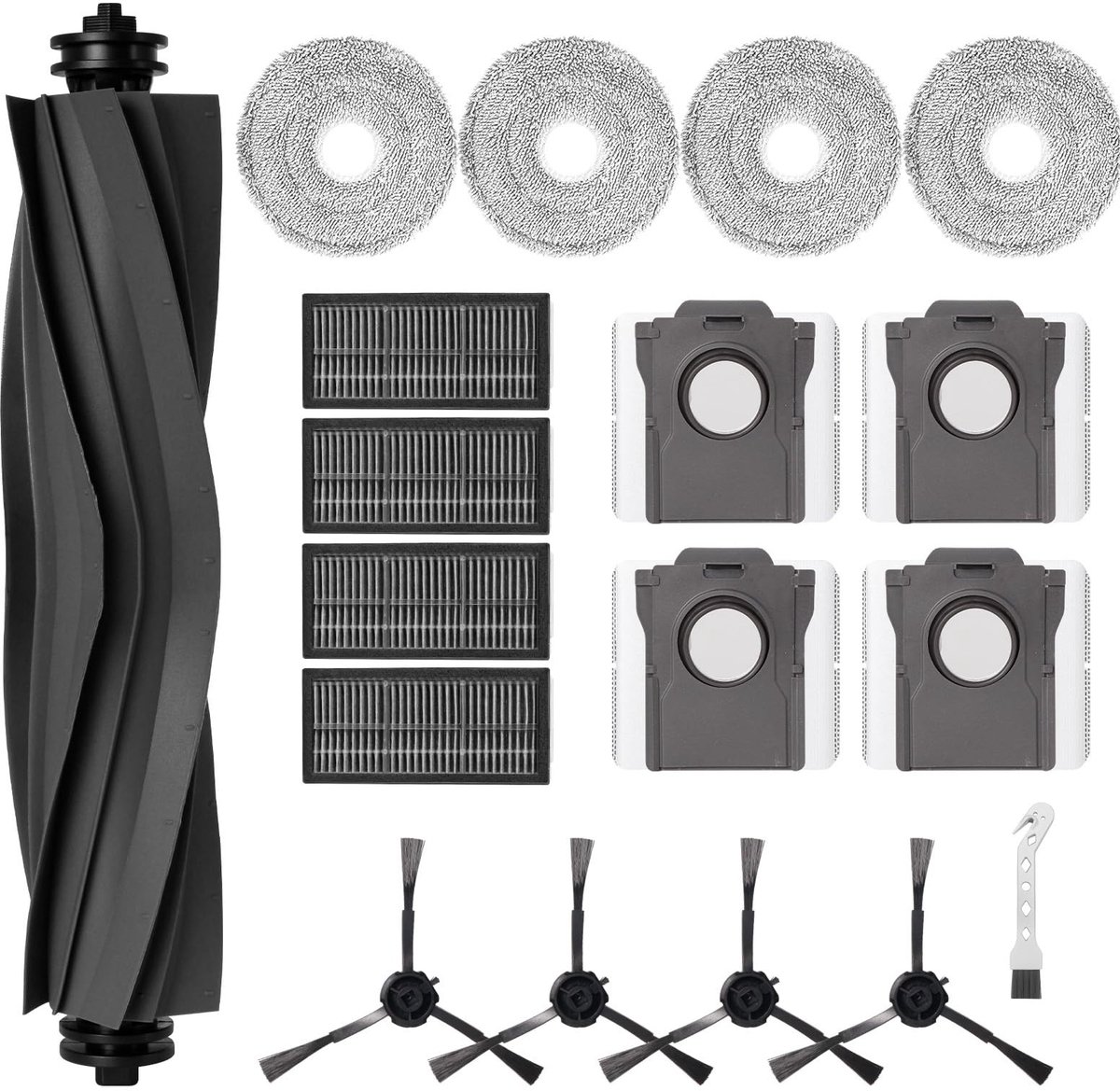 Dailygoods- Accessoireset voor Dreame L10s Pro Ultra - 1 Hoofdborstel - 4 HEPA Filters - 4 Mopdoeken - 4 Stofzakken - 4 Zijborstels - Duurzame Rubber Borstel - Stofzuigeraccessoires