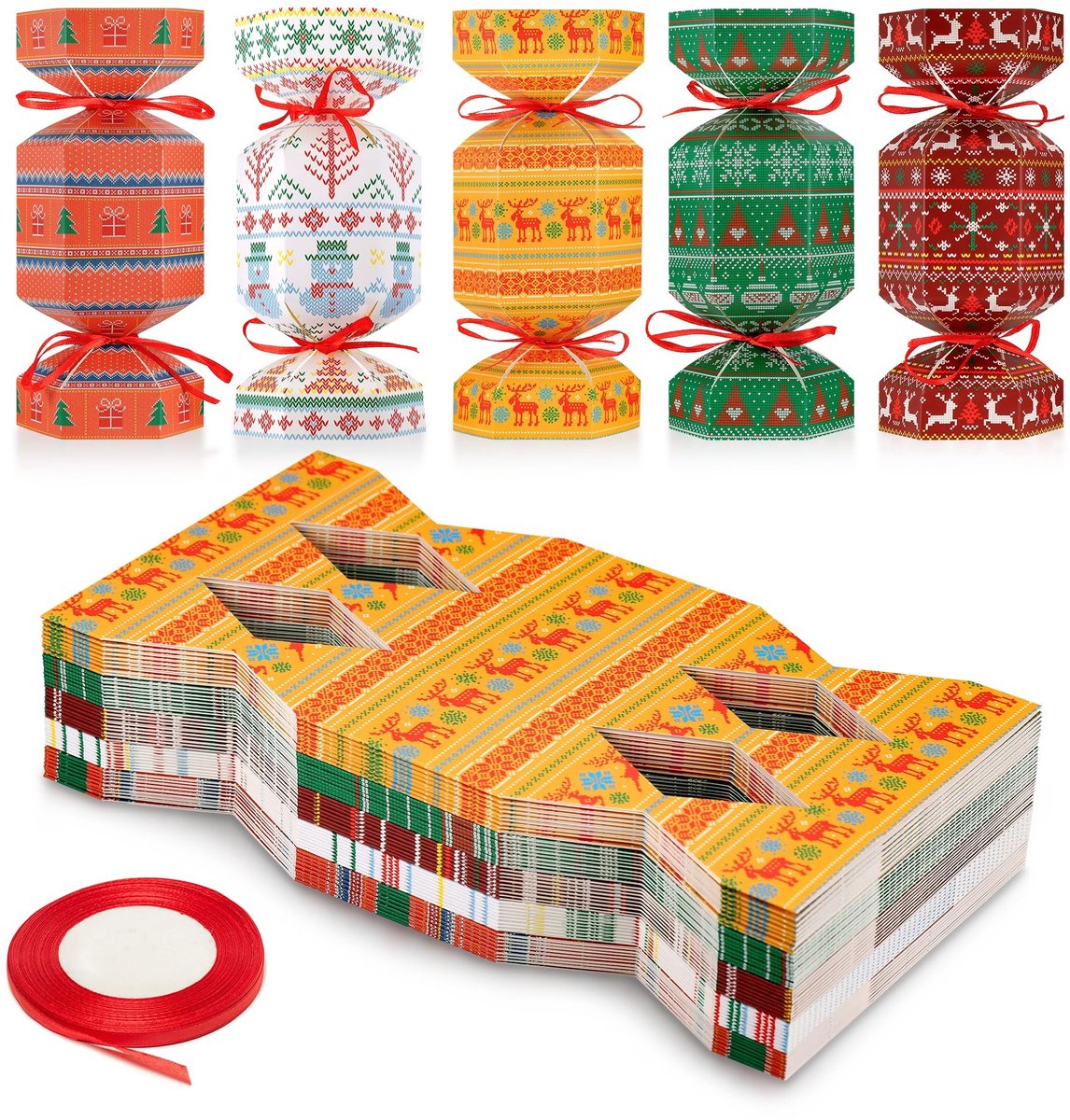 Dailygoods- Kerst Cracker 50-Delig - DIY Kit - Tafel Decoratie - Papieren Snoep Dozen - Cadeau Decoraties - Feestelijke Versiering - Feest Crackers