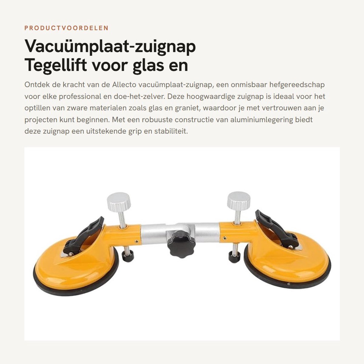 Dailygoods- Zuignap Aluminiumlegering - Antislip Handgreep - Tegellijm/Glaslijm - 90 Graden Hefgereedschap - Ergonomisch Ontwerp - Duurzaam Gebruik