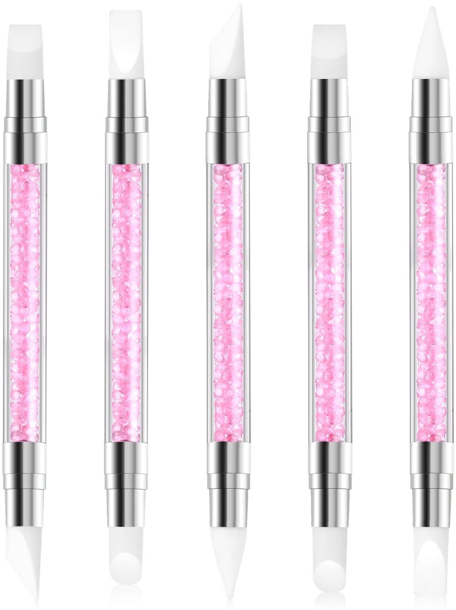 Dailygoods- Nagelkunstborstels 5 Stuks - Siliconen Gereedschap - Dubbele Tips - Acryl Handvat - Ergonomisch Ontwerp - Duurzaam Materiaal - Nail Art Tools