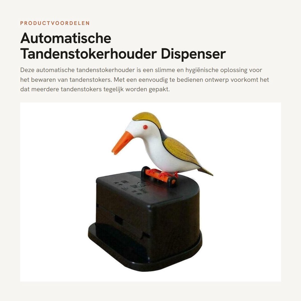 Dailygoods- Tandenstokerhouder Automatisch - Tandenstoker Dispenser - Tandenstoker Doos - Vintage Specht - Eenvoudig met één hand te bedienen - 7,6 x 9 x 8,6 cm - Tandenstokerdoos