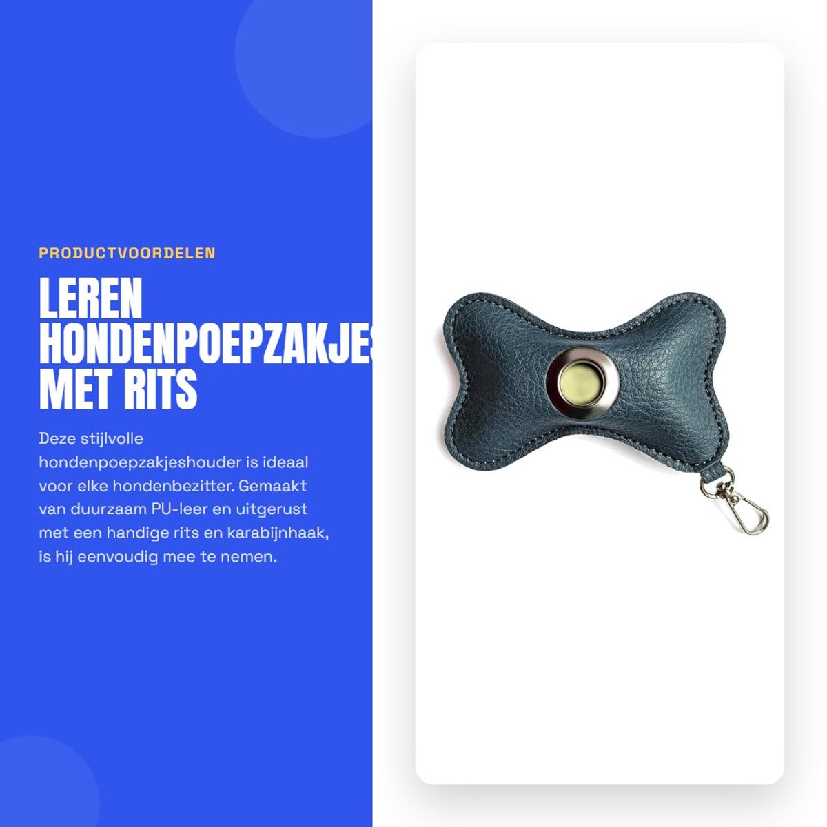 Dailygoods- Hondenpoepzakjeshouder PU-leer - Leren houder - Lichtgewicht - Met rits - Karabijnhaak - Geschikt voor hondenriem - Poepzakdispenser