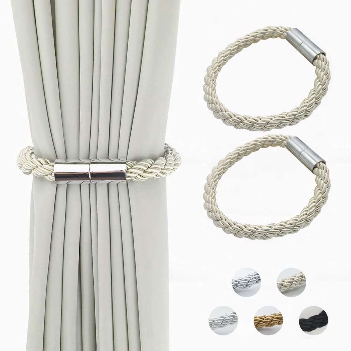 Dailygoods- Gordijn Tiebacks - Magnetische Gordijnhouders - Gordijnbinders - Geen perforatie - Sterke magnetische aantrekkingskracht - Polyester gordijnbanden