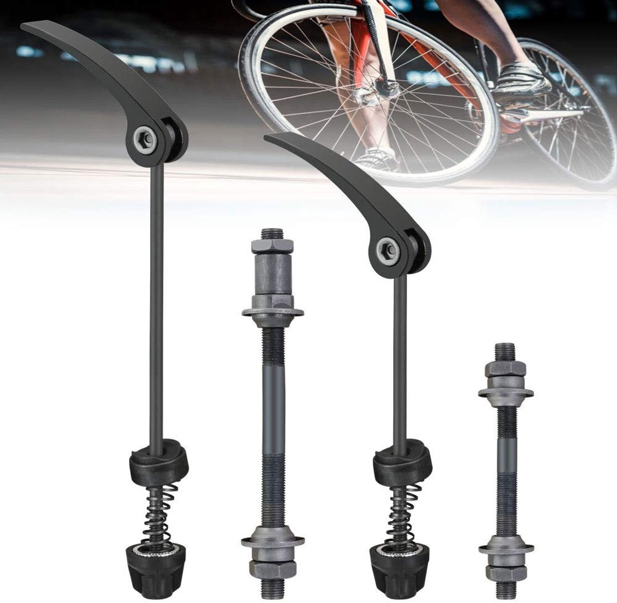 Dailygoods- Fietsnaaf Quick Release - Achterwiel Hub - Standaard Ontgrendelingspies - Roestbestendig - Holle As Set - Verstelbare Lengte 15-20 cm - Wielas