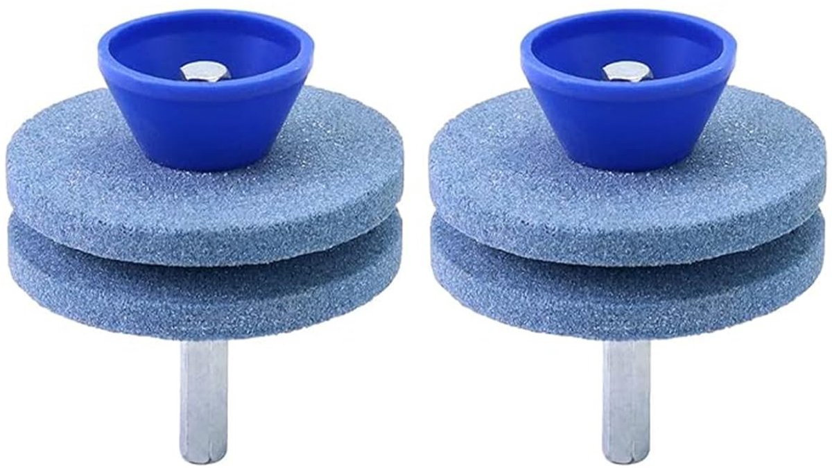 Dailygoods - Messenslijper voor grasmaaiermessen - Dubbele laag korund - Blauw - Geschikt voor handboormachines - 2 stuks