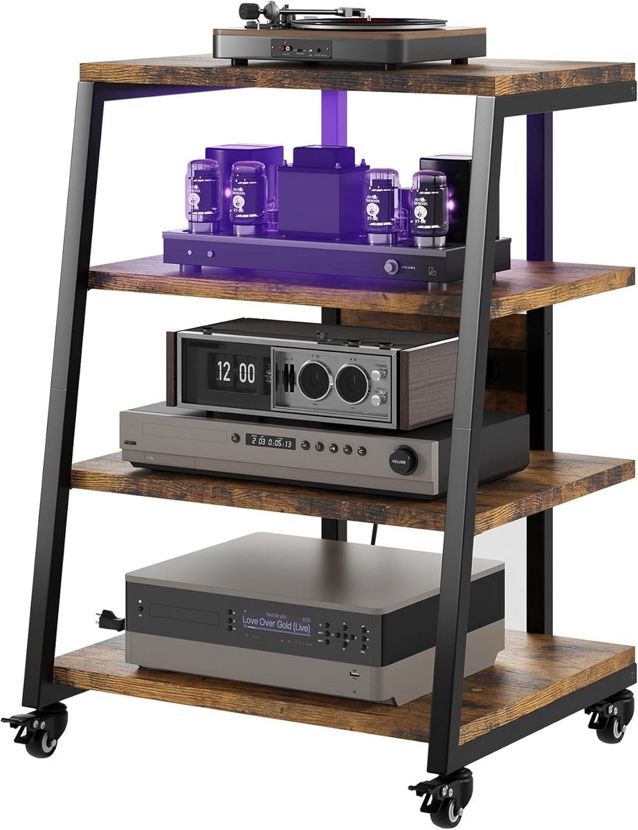 Hifi Meubel - Audiorek - Stereo Opbergen - Verstelbare Planken - 60 x 51.5 x 78 cm - Houtkleur