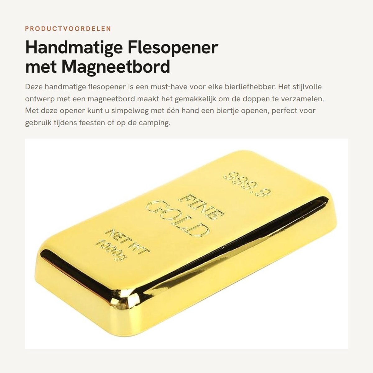 Dailygoods- Bierkurkentrekker Goudstaafvorm - Flesopener voor Bierdeksel - Handmatig - Magnetisch - Keukengerei - Lichtgewicht 57g