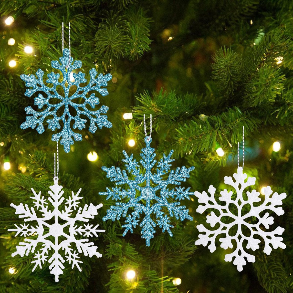 Dailygoods - Set van 24 Sneeuwvlokken Kerstboomdecoratie Hangers