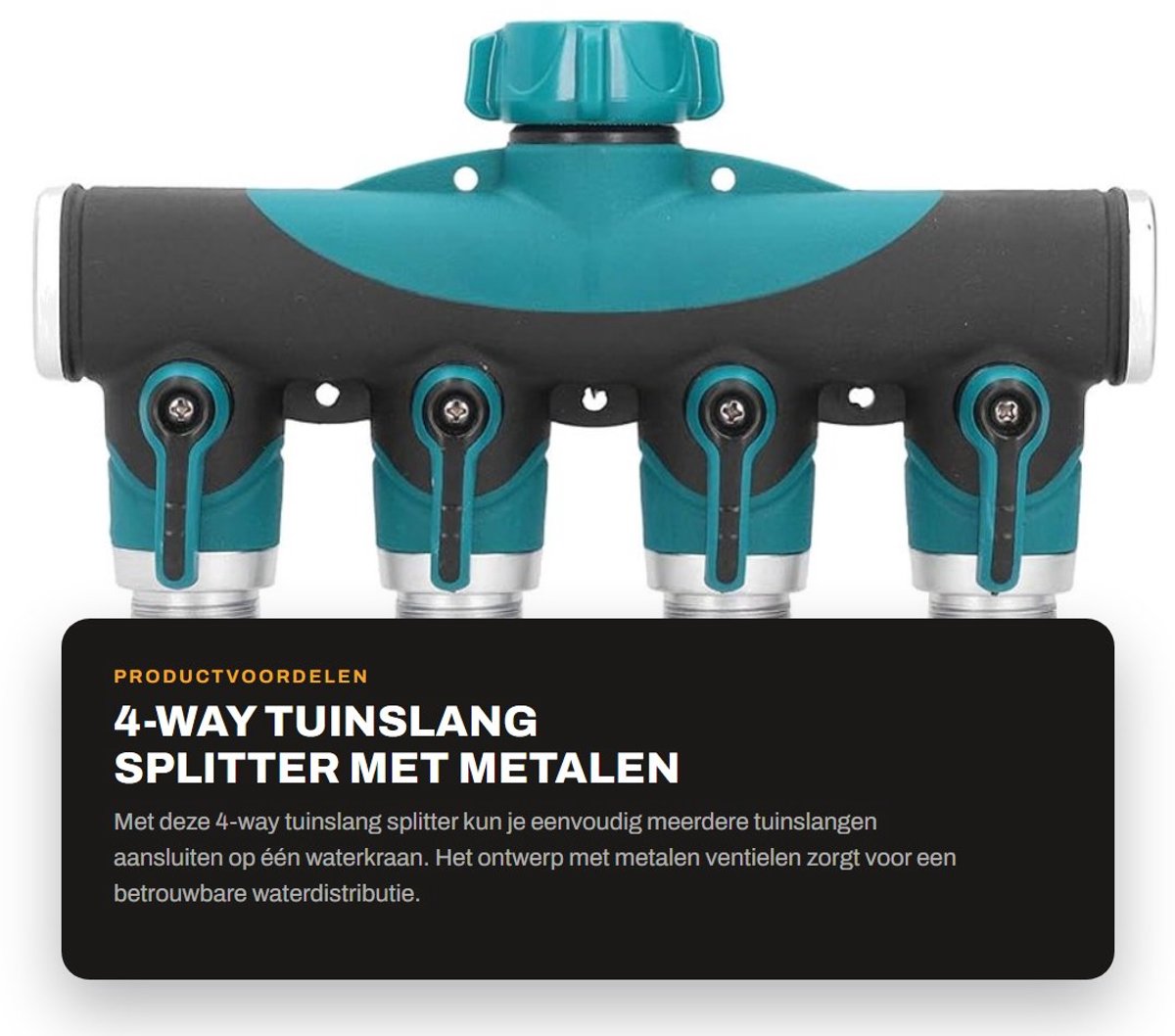 Dailygoods - 4-Way Tuinslang Splitter met Metalen Ventielen
