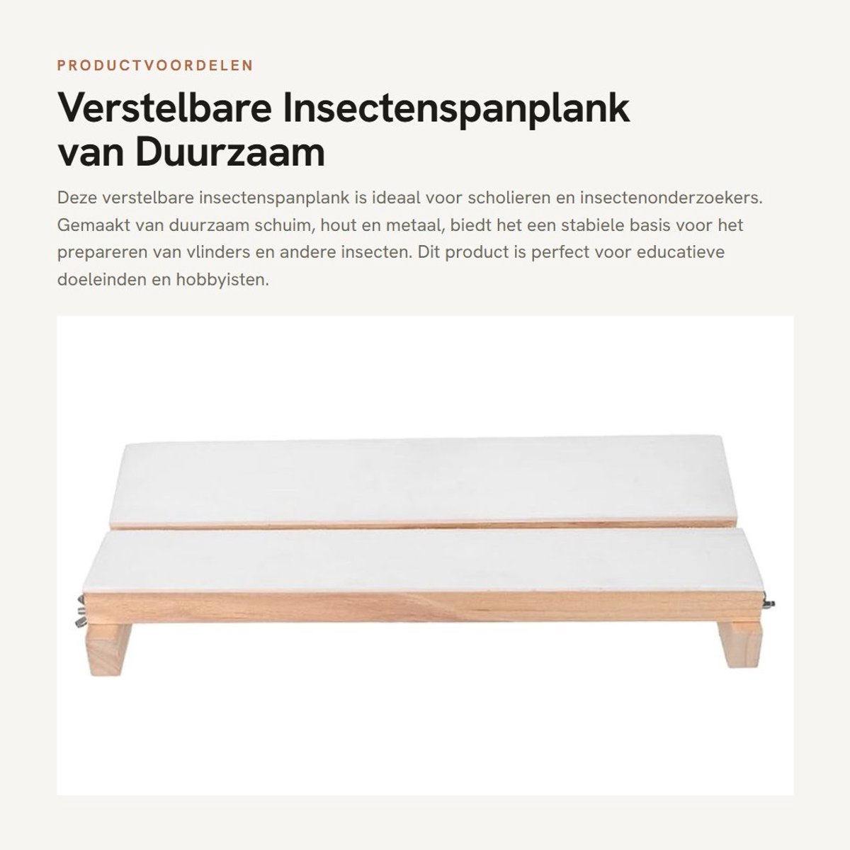 Dailygoods- Insectenspanplank Verstelbaar - Vlindermonster Display - Duurzaam Schuim/Hout/Metaal - 35 x 16 x 4,5 cm - Geschikt voor Onderwijs - Lichtgewicht Presentatie - Vlindermonsterbord