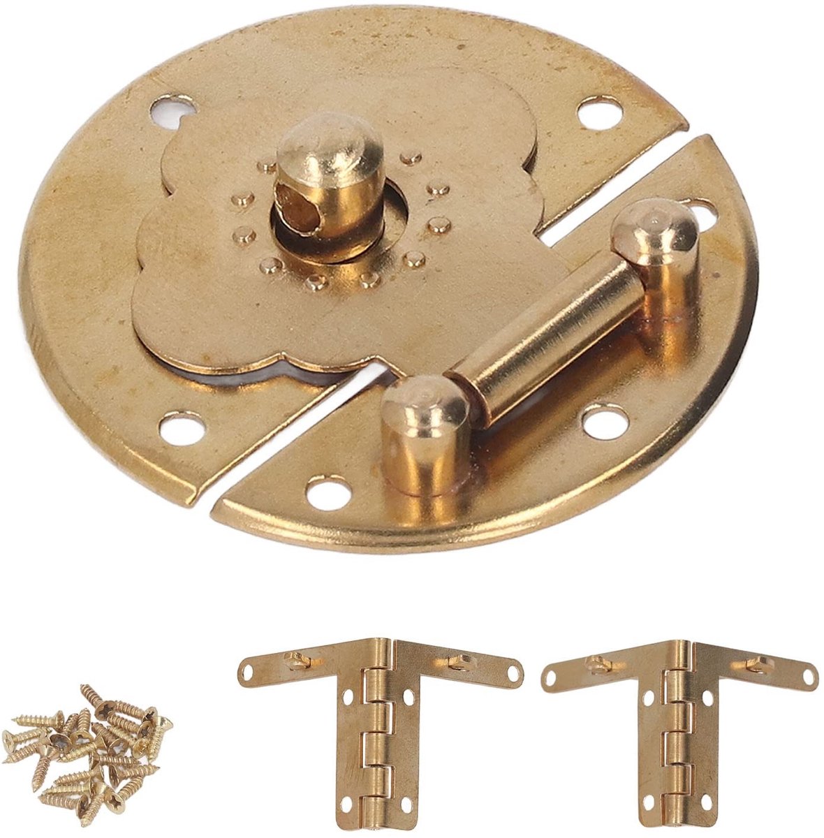 Dailygoods- Hasp Retro Antiek Koper - Decoratieve Hasp - Scharnier 30x35mm - Diameter 40mm - Inclusief Schroeven - Voor Houten Kist - Sluiting