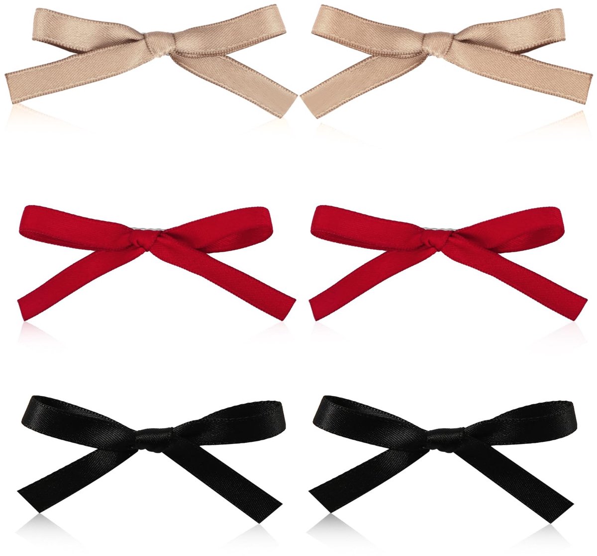 Dailygoods- Strikhaarclips 6 Stuks - Krokodillenklem - Effen Kleur - Zacht en Comfortabel - Geschikt voor Meisjes - 8,5 cm Strik - Haarspeldjes