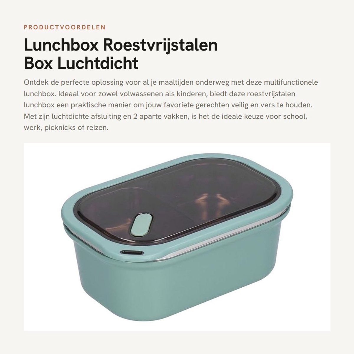Lunchbox 1.2L met 2 Compartimenten - Rvs 2-Laags - Draagbaar en Luchtdicht - Voor Volwassenen en Kinderen - SnelShoppen