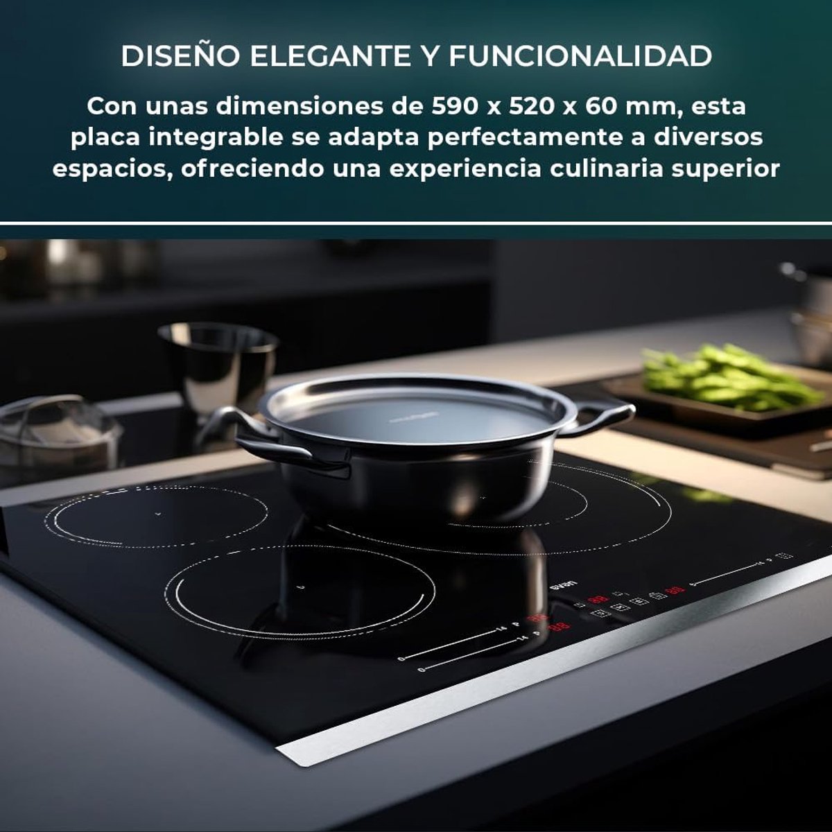 Inductiekookplaat - Elektrisch fornuis - Snel koken - Touch slider bediening - 52 cm breed - Zwart