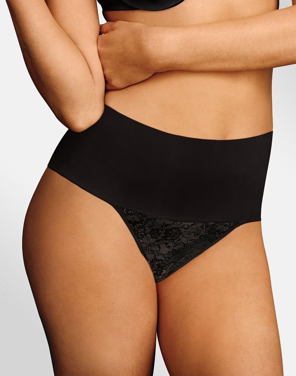 Maidenform Tame Your Tummy Lace Thong Vrouwen Corrigerend ondergoed - Black Lace - Maat XL