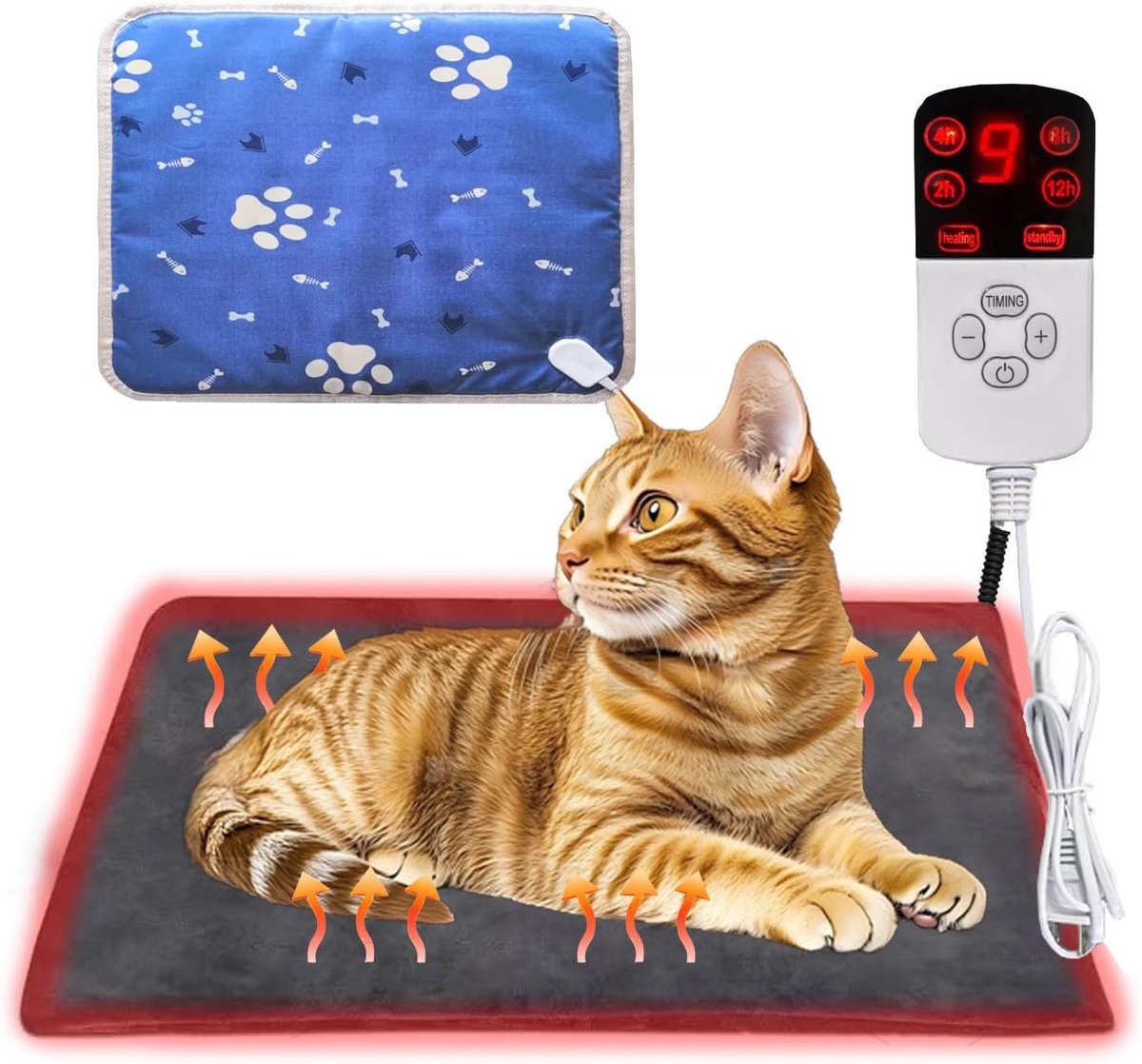 Verwarmingsmat Huisdier - Verwarmde Deken - Comfort Bieden - Instelbare Temperatuur - 45x45cm - Grijs