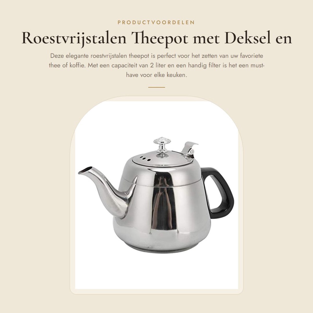 Dailygoods- Theepot 1,5L/2L Roestvrij Staal - Theepot met Filter - Waterkoker - Koffiepot - Ergonomische Handgreep - Corrosiebestendig - Theeketel