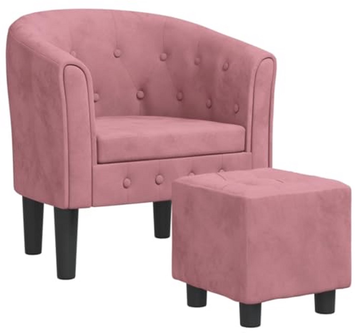 Stoel met voetenbank - Fauteuil relax - Woonkamer inrichten - Zacht velours materiaal - 70 x 56 x 68 cm
