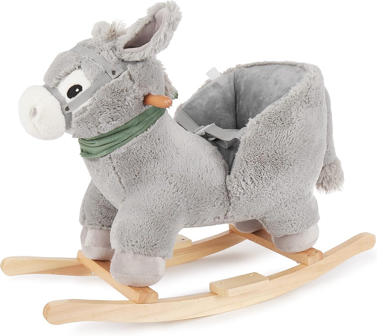 Schommeldier Ezel - Hobbelpaard Baby - Baby Ontwikkeling - Zachte Pluche Vorm - 73.5x33.5x61 cm - Grijs