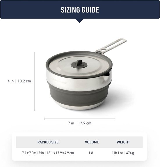 Opvouwbare Kookpot - Kampeerpan Gietpan - Compact Kamperen Koken - Inductie Geschikt Giettuit - 1.8 Liter - Zilver — afbeelding 5