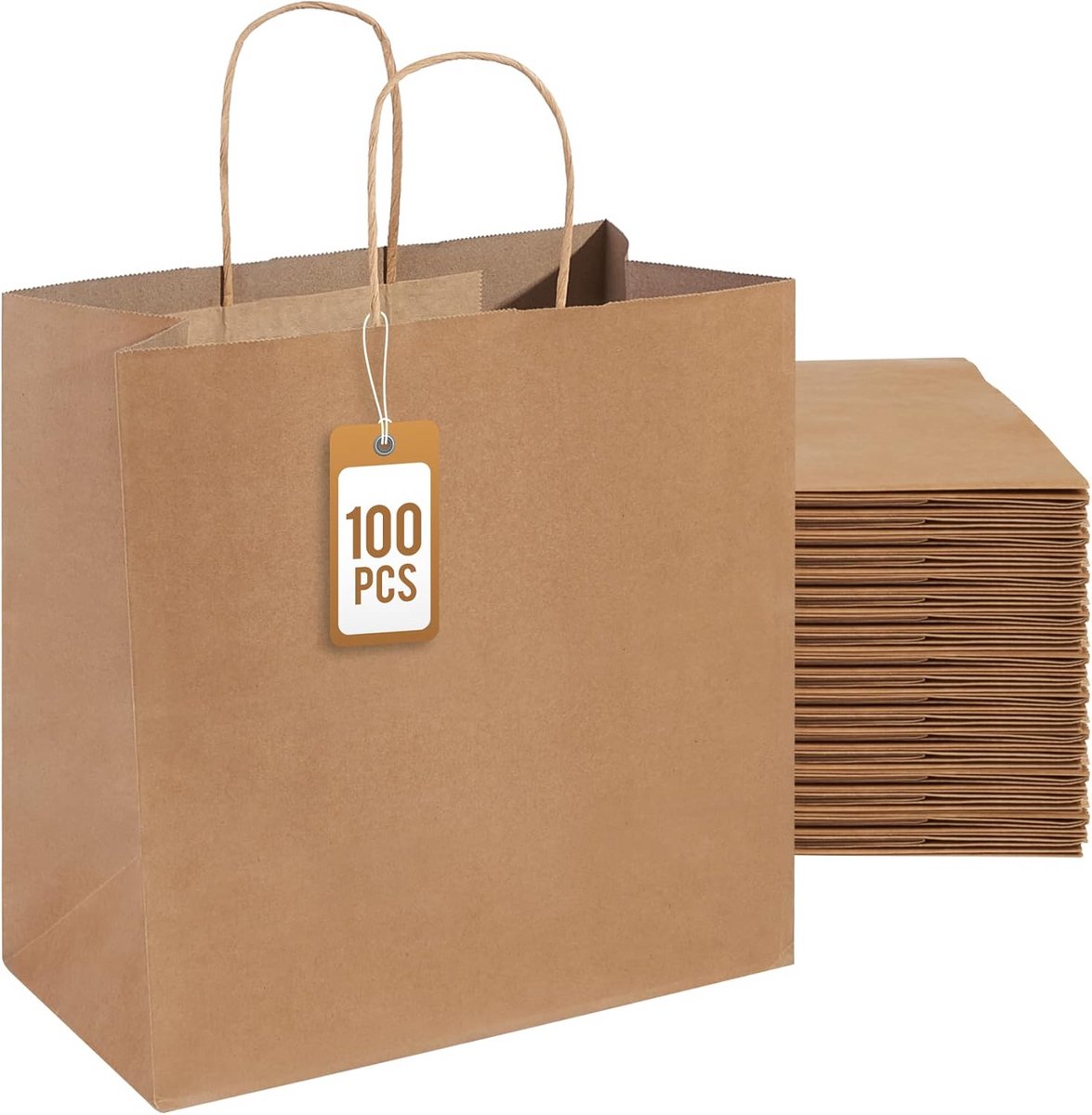 Papieren zakken - Kraft geschenkzakken - Cadeaus verpakken - Met stevige handvatten - 100 stuks - Bruin