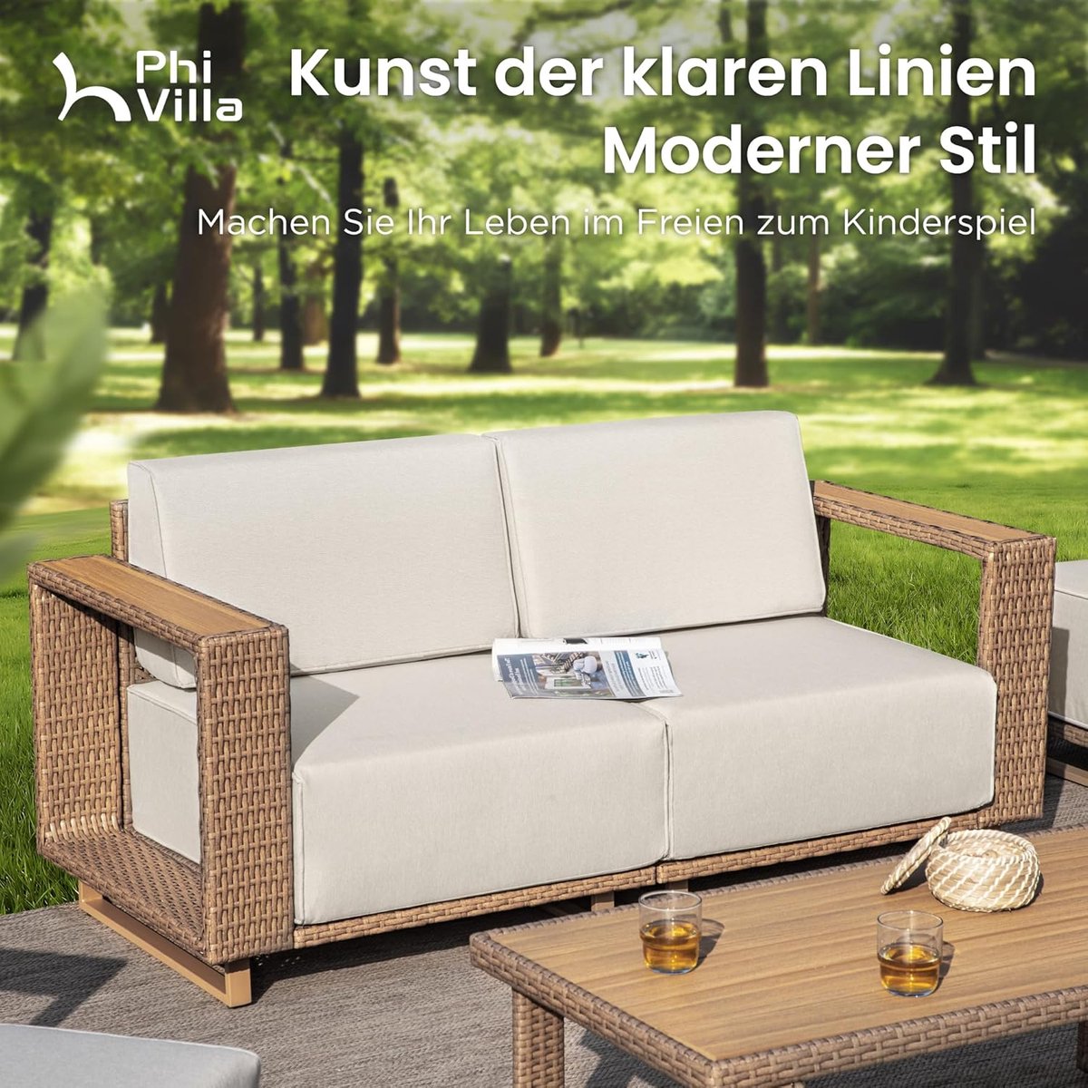 Rotan Tuinmeubelset 6 Personen Modulair Loungeset met Dikke Kussens Beige – Weerbestendige Outdoor Hoekbank voor Tuin, Terras & Balkon – Ergonomisch Design – Laura