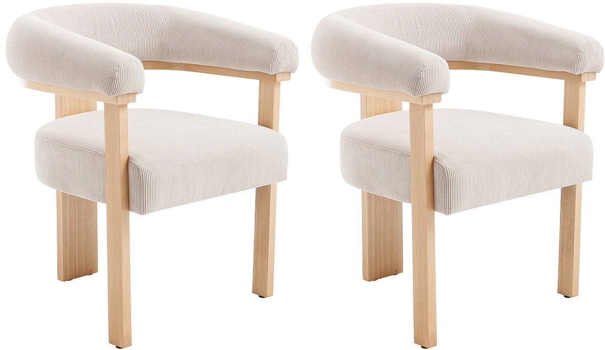 Vente-unique Set van 2 stoelen met armleuningen van ribfluweel en natuurlijk rubberhout - Beige - LIVELIA