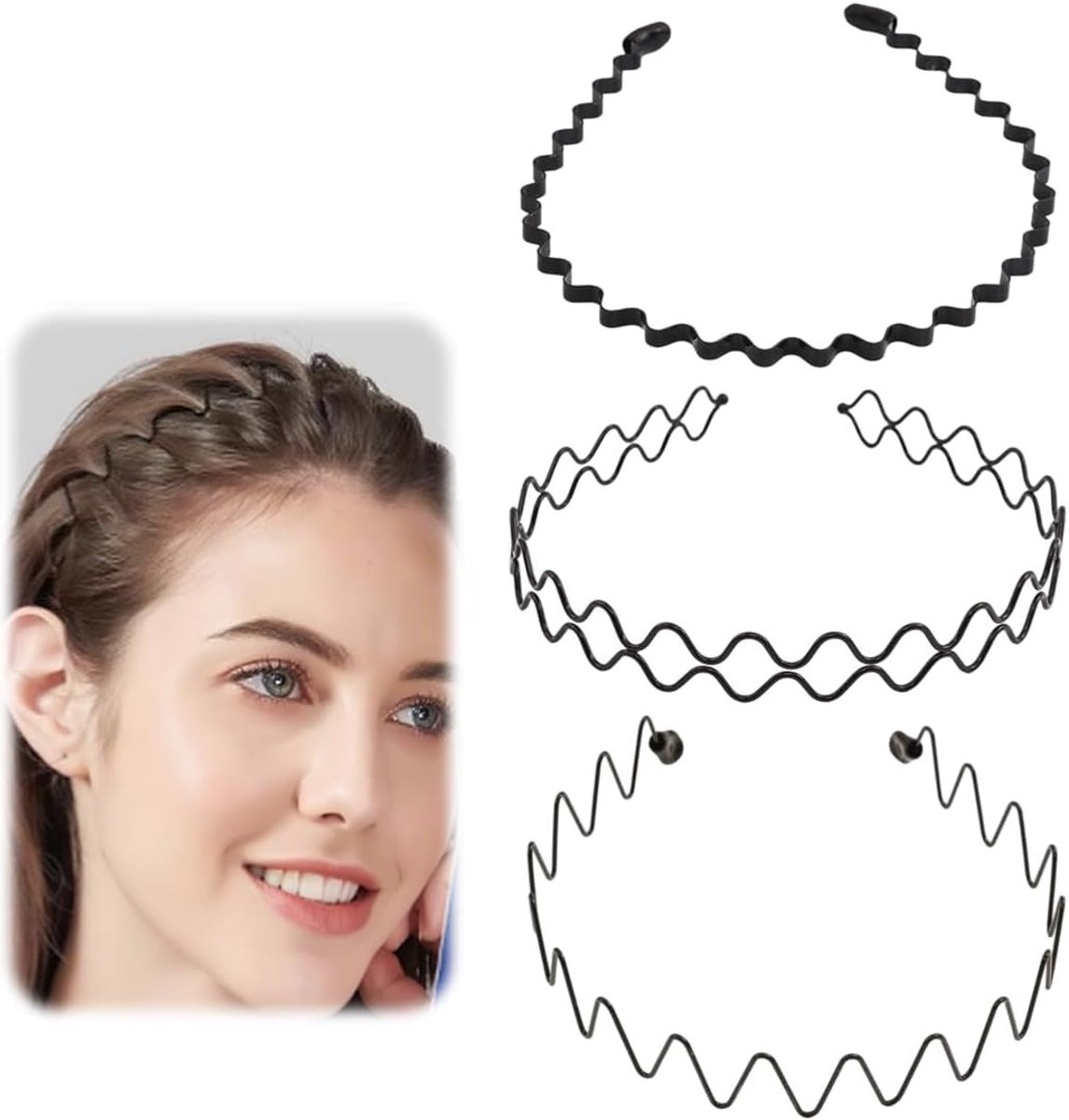 Set van 3 Metalen Haarbanden, Veelzijdige Stijlen voor Sport, Bad en Make-up, Golvende Haaraccessoires voor Dames