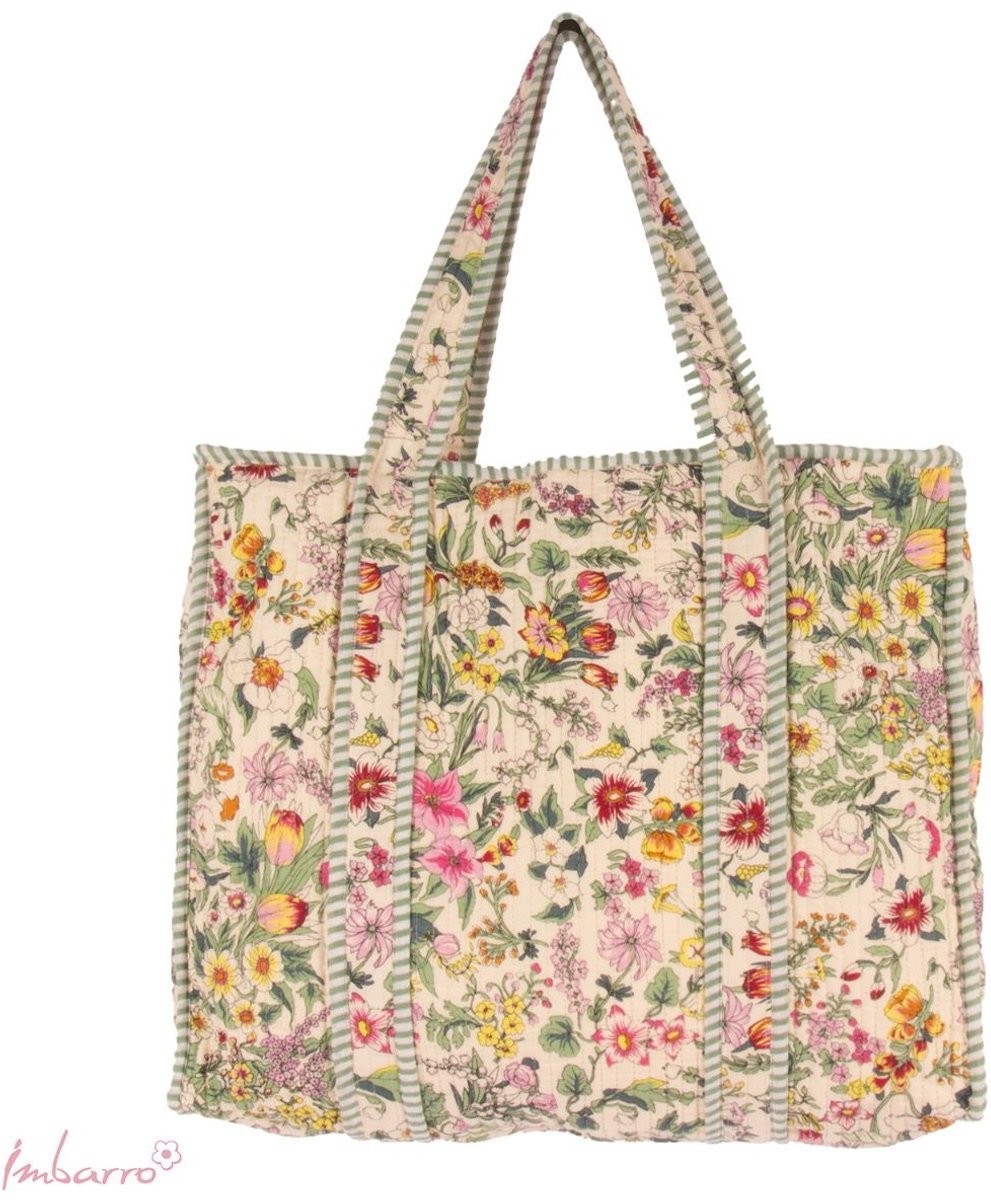 Imbarro Home & Fashion Shopper Helena – Quilted Bloemen Shopper met Rits – 38 x 43 cm