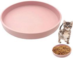 Roze siliconen platte voederbak voor katten - kattenvoer borden, dierenbakken voor droogvoer en nat voer, voederschaal voor kattenbak - ovaal design