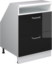 Vicco Rion Kast voor schuine wand – 60 x 81.6 cm met 2 laden, kastromp 60 cm diepte Zwart hoogglans