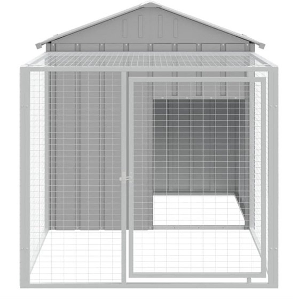 Kippenren – Kippenhok – Kippenkooi – Dierenren – Kippenhok Met Uitloop – Gegalvaniseerd Staal – Ruim 117x201x123 cm – Lichtgrijs