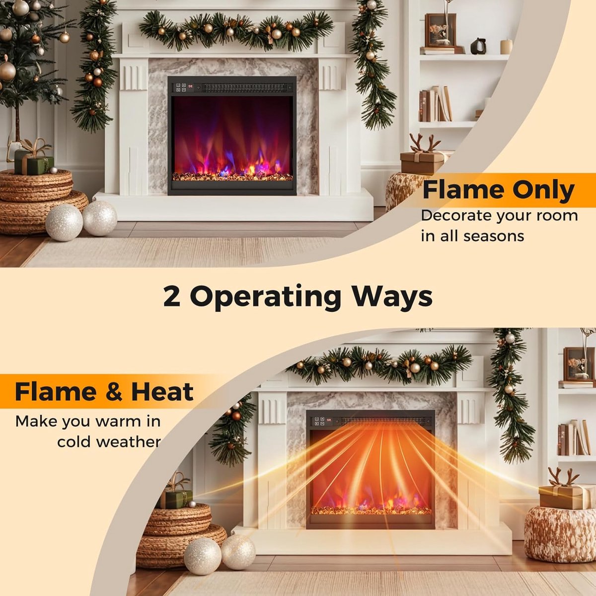 Elektrische Open Haard Wandmontage – abtkantoor Luxe LED Sfeerhaard 1500W – 12 Vlamkleuren, 3 Helderheidsniveaus & Thermostaat 17-32°C – Met Afstandsbediening, Timer & Oververhittingsbeveiliging – Zwart Compact Design