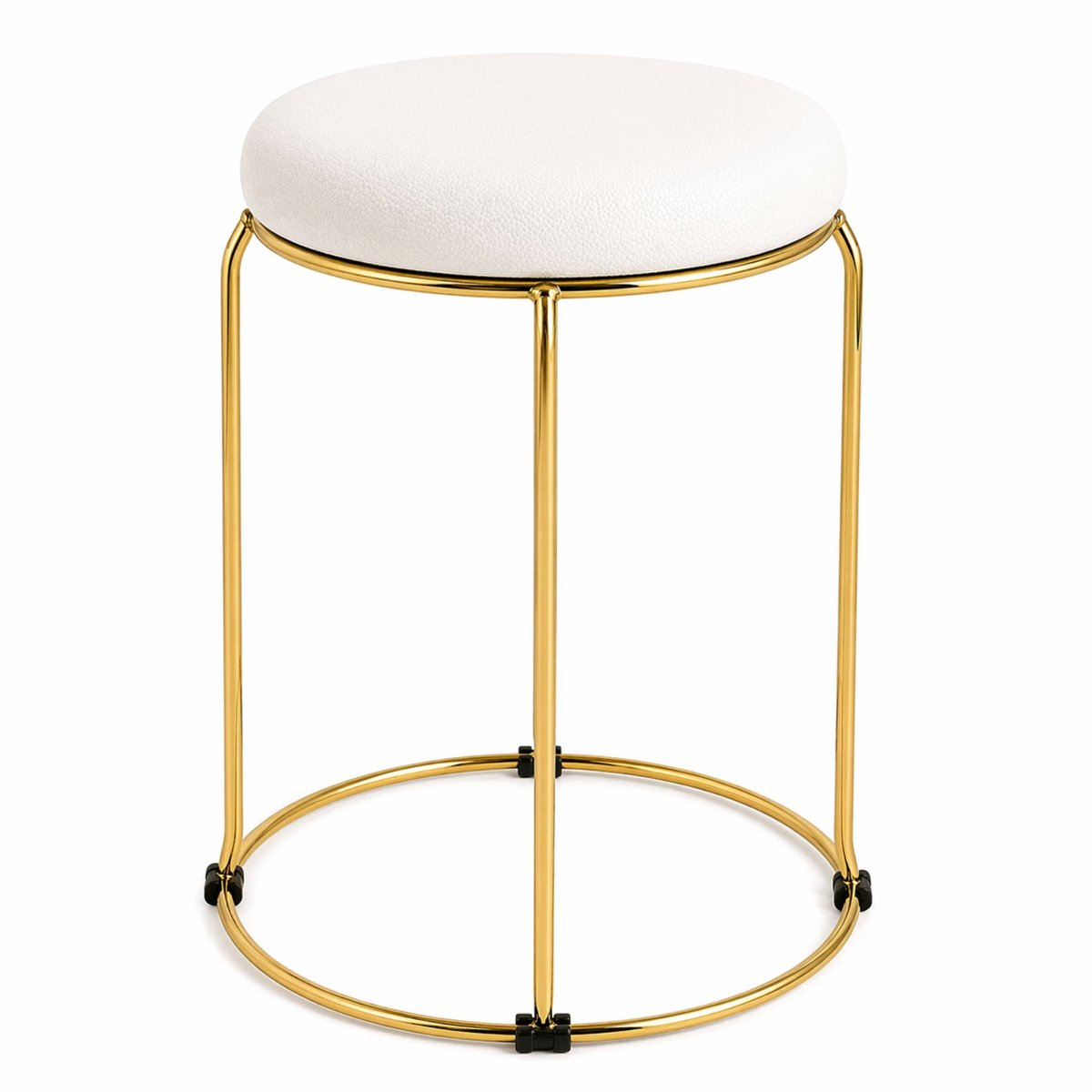 Luxaliving Kruk Goud Wit – Leer & Metaal – Luxe Poef – Krukje – Ø 29 cm x H 46 cm