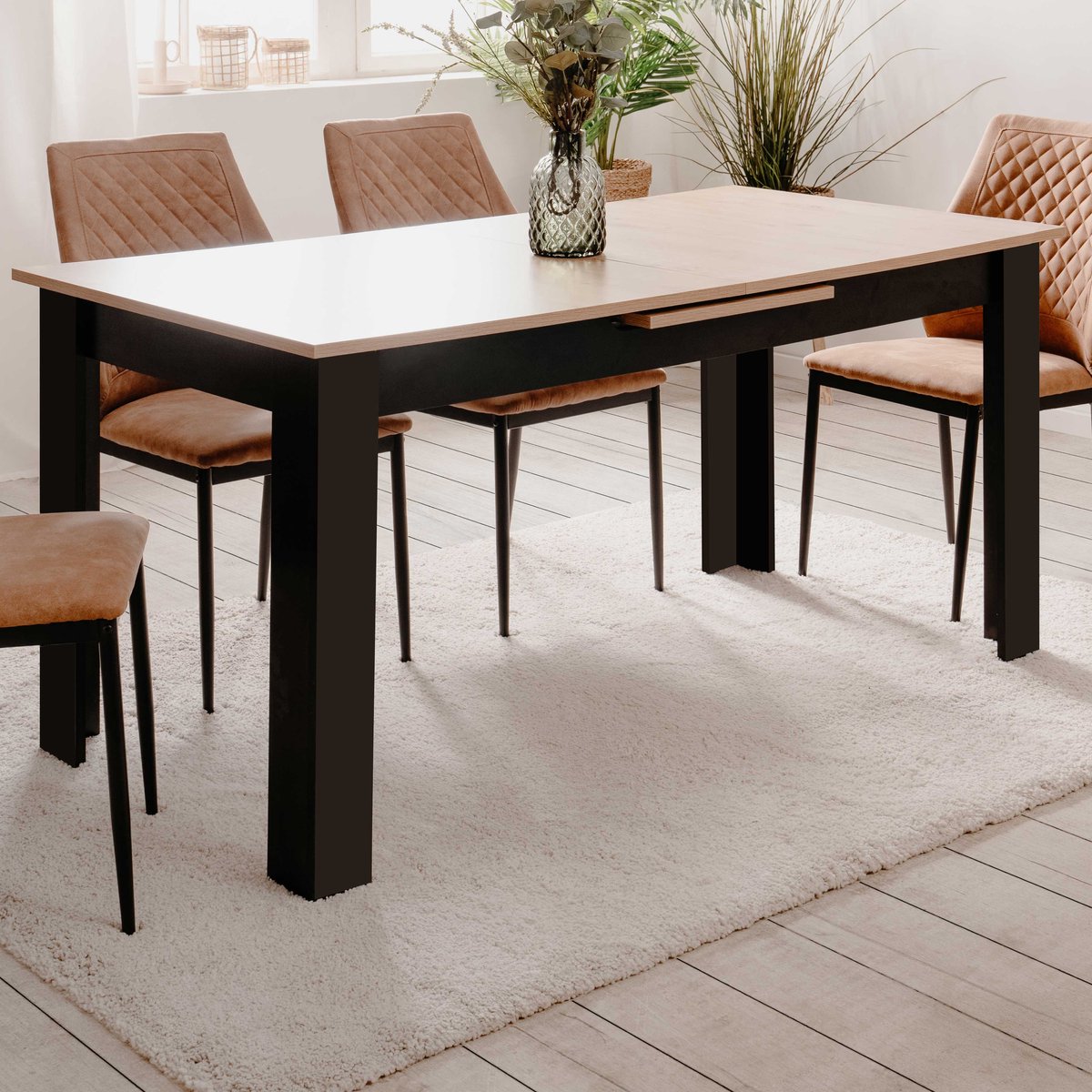 Verlengbare Eettafel Birma - 160/200x80x75cm - Artisan Eik/zwart