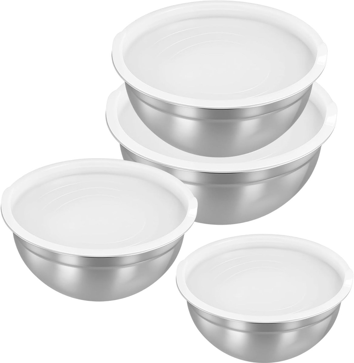 Set van 4 RVS Mengkommen met Deksel (18, 20, 24, 28 cm) voor Bakken, Koken en Voedselopslag