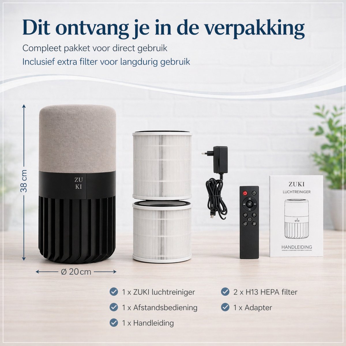 ZUKI Luchtreiniger met HEPA 13 Filter – Tegen Hooikoorts & Allergie – Fluisterstil (28dB) – Voor Slaapkamer – Tot 25m² – CADR 125 m³/u – Met Afstandsbediening — afbeelding 6