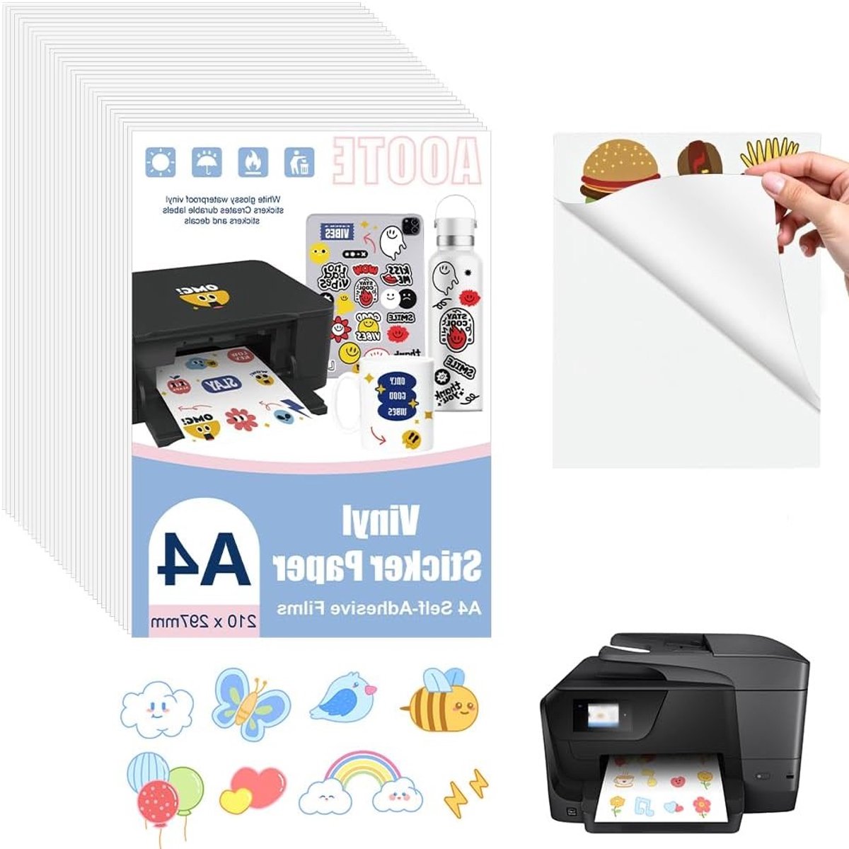 Printable Vinyl Sticker Papier voor Inkjet en Laser Printers - 30 Vellen A4 Stickers voor DIY Projecten en Creatieve Toepassingen