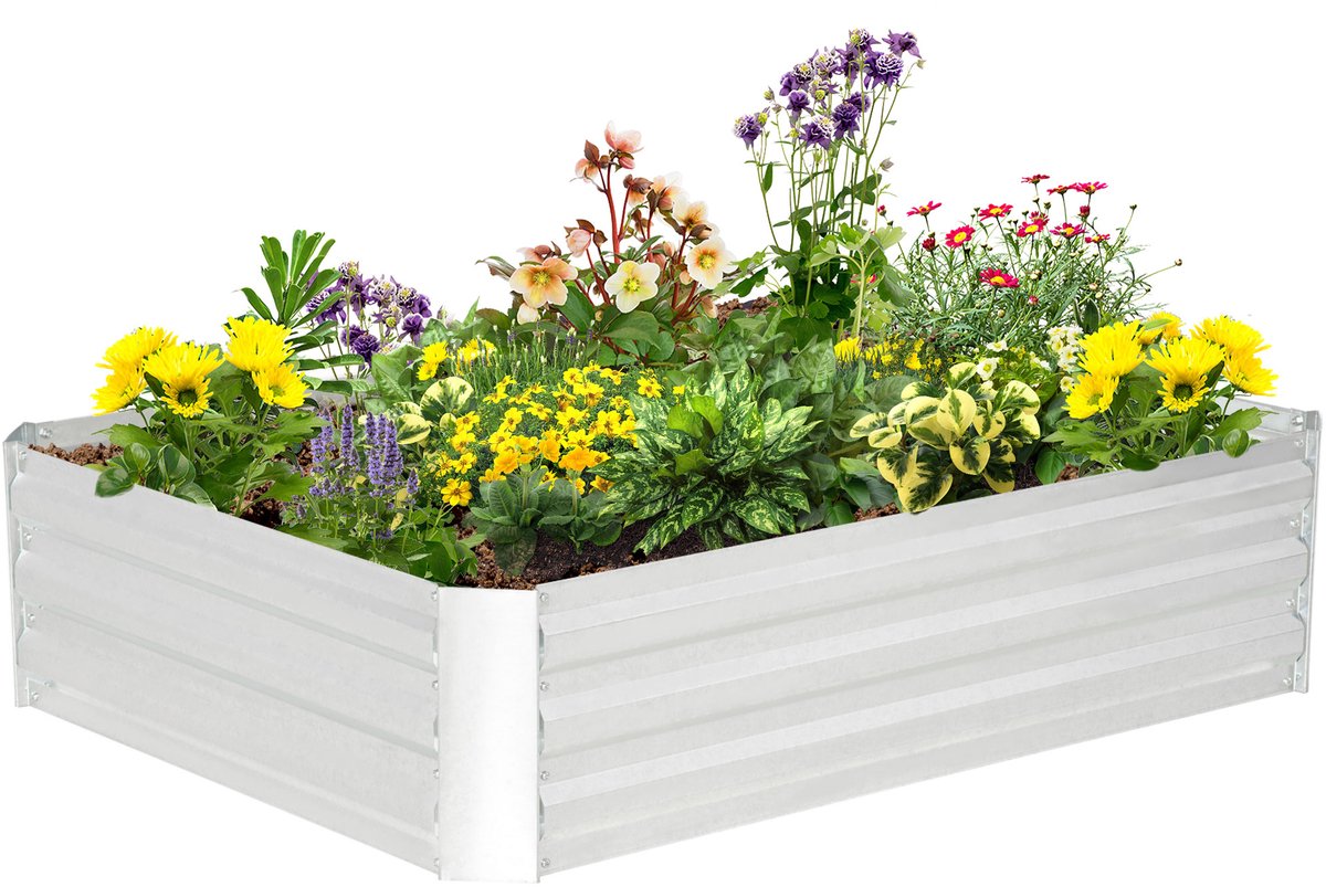 Bol.com Outsunny verhoogde plantenbak - weerbestendig - staal - zilver aanbieding