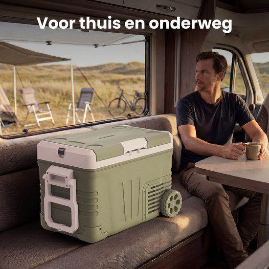 Auronic Elektrische Koelbox - Compressor - 2 Zones - 33L - 12/24V en 240V - Koelen en Vriezen - Camping Koelkast - Frigobox Auto - Met Wielen en Hendel - Groen van Auronic — afbeelding 4