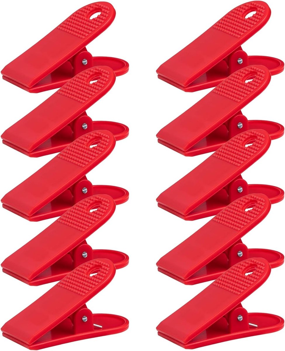 Robuuste Plastic Clips voor Papier en Bestanden, 58mm, Ideaal voor Kantoor, School en Thuis, Set van 10 Rode Klemmen