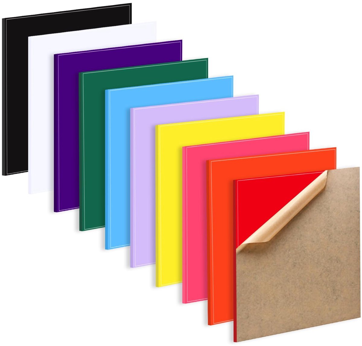 Set van 10 Gekleurde Acrylaatplaten 20 x 20 cm voor Lasergravure en DIY Sieraden, Hoogglans Acrylaat met Beschermfolie, Perfect voor Creatieve Projecten